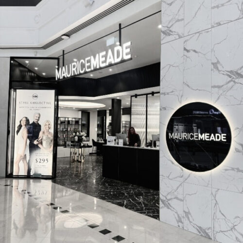 Elegant Maurice Meade salon front with a luxurious display and products.