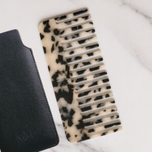 Maurice Meade Engraved Wide Tooth Comb and Leather Pouch in beige or black