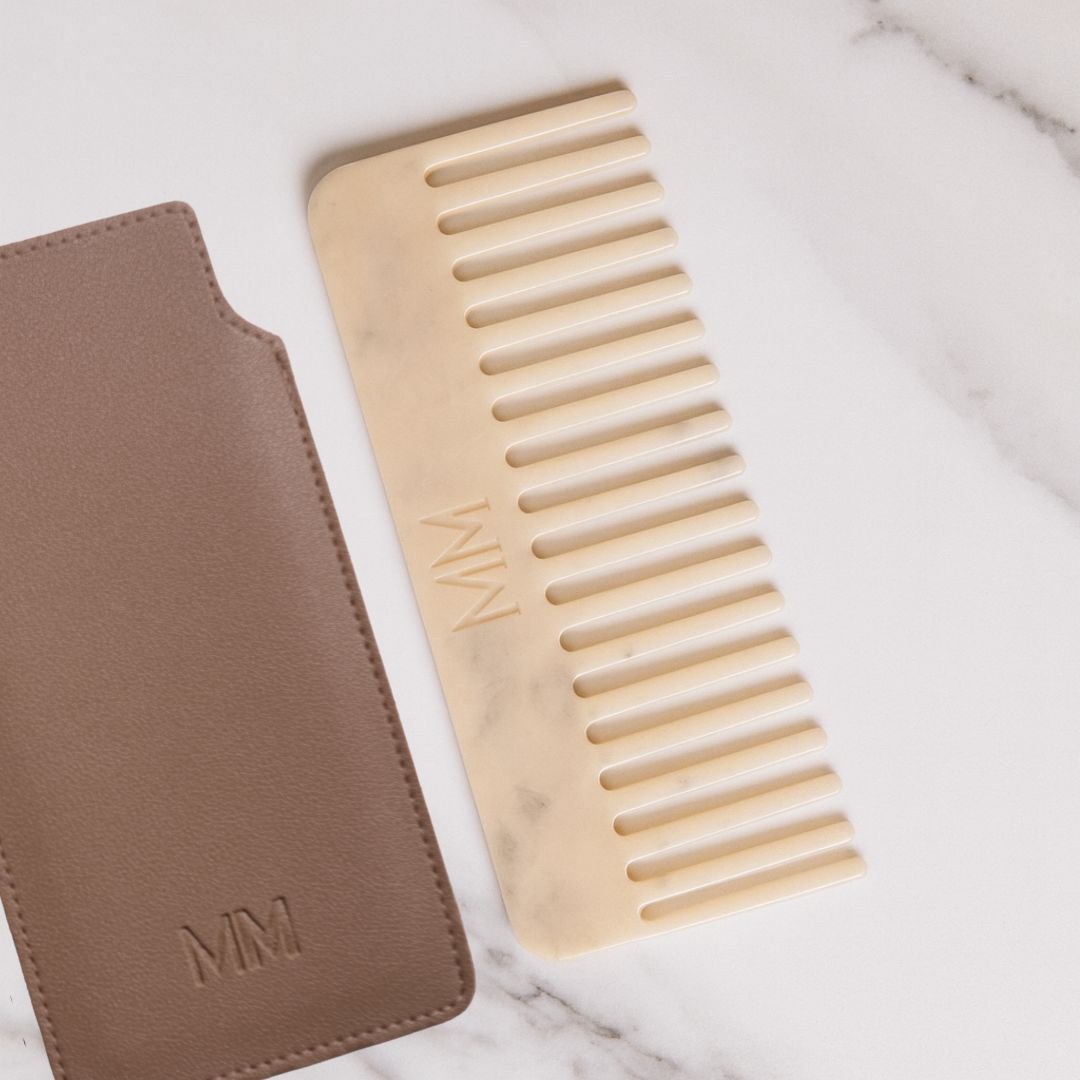 Maurice Meade Engraved Wide Tooth Comb and Leather Pouch in beige or black - Image 2